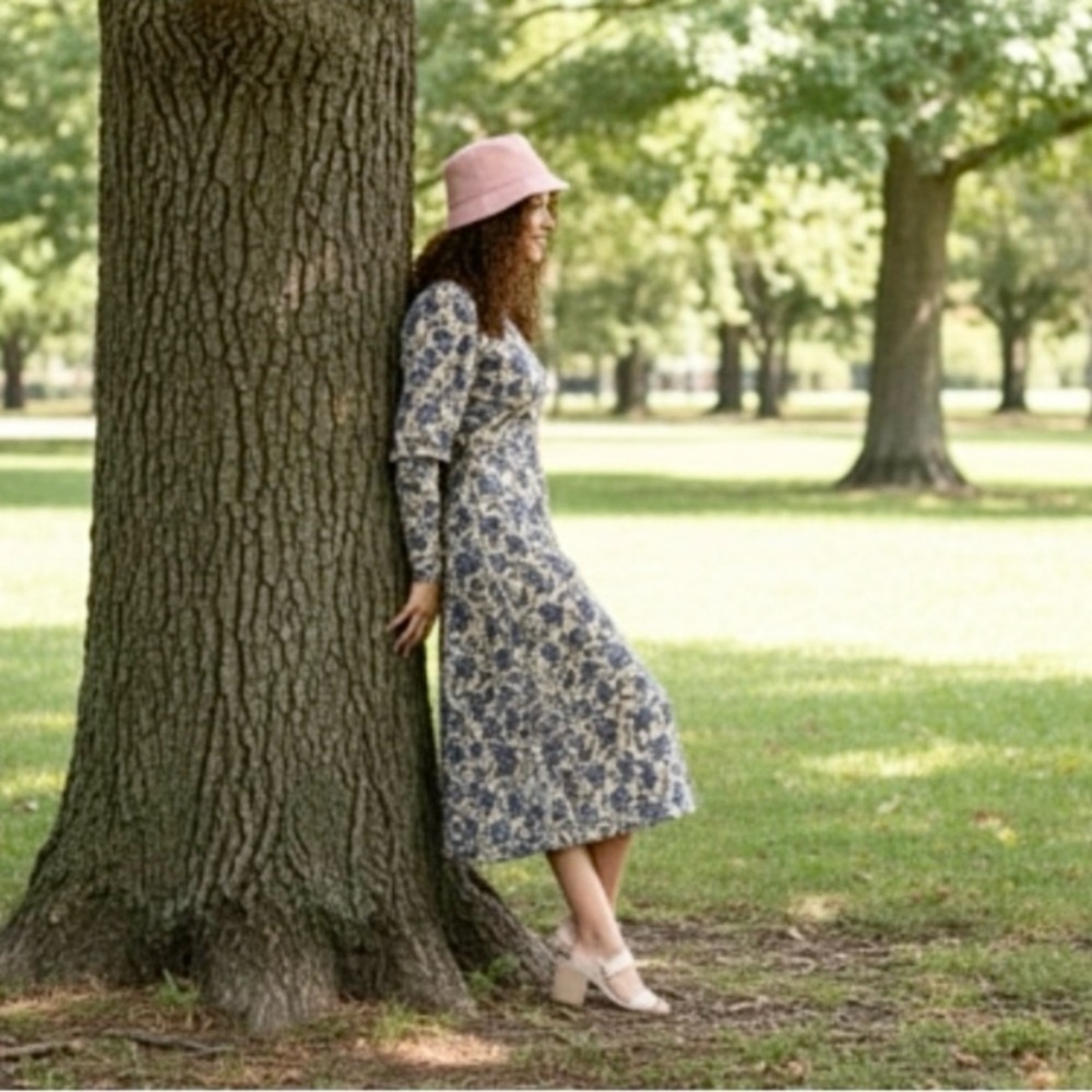 Moon River Blue Floral Corduroy Dress By Anthropologie - Picture 2 of 12